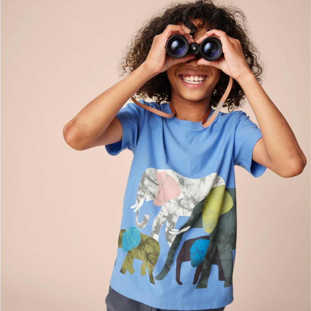Elephant Graphic Tee in Blue Yarrow