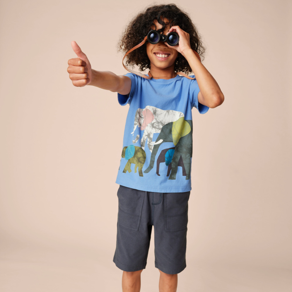 Elephant Graphic Tee in Blue Yarrow