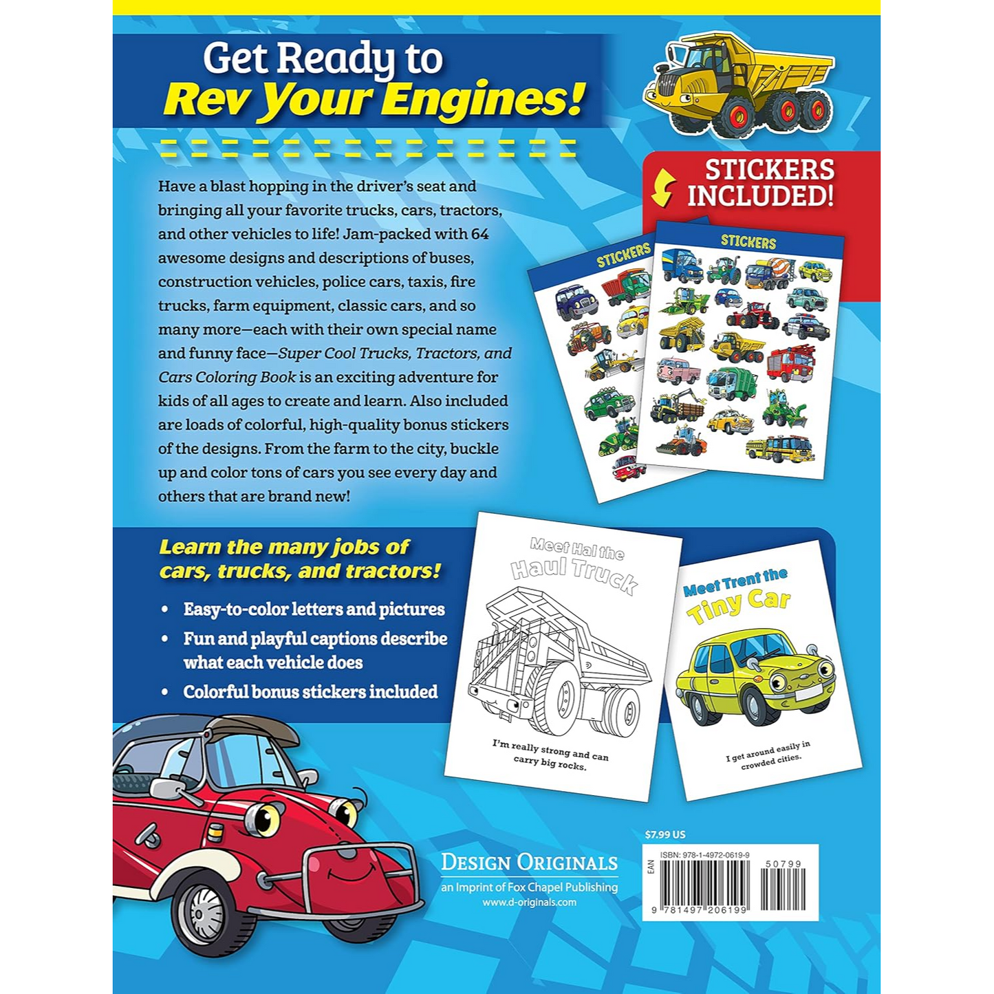 Super Cool Trucks, Tractors, and Cars Coloring Book