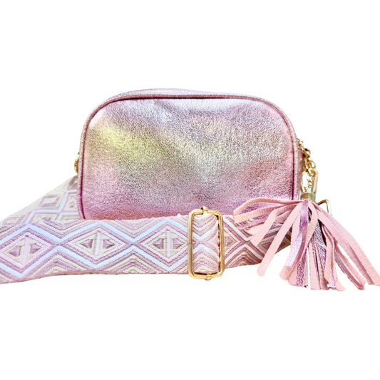 Pink Metallic Cross Body Bag