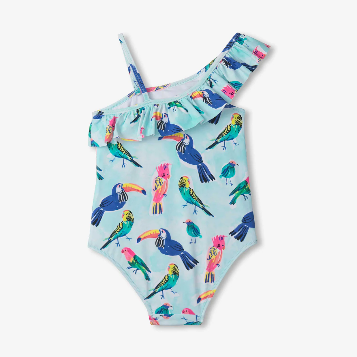 Tropical Birds Ruffle Trim Swimsuit