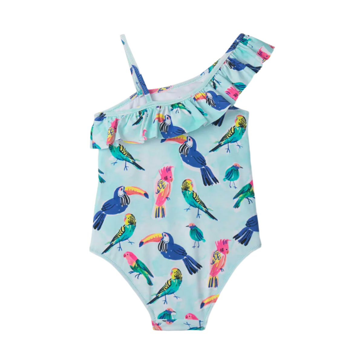 Tropical Birds Ruffle Trim Swimsuit