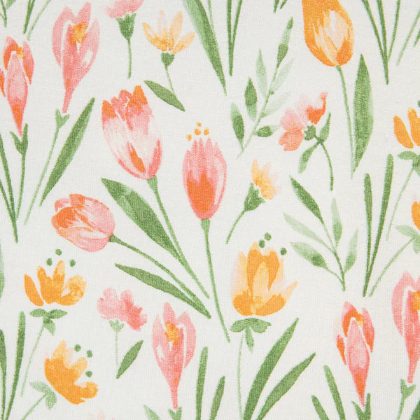 Large Tulip Print Girl Pajamas Short Sleeve Long Pant