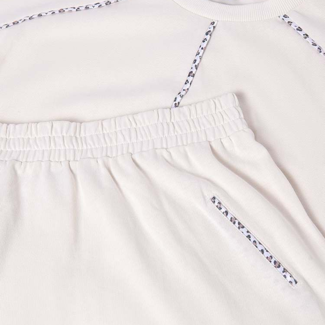 Bone Leopard Piped Skirt Set