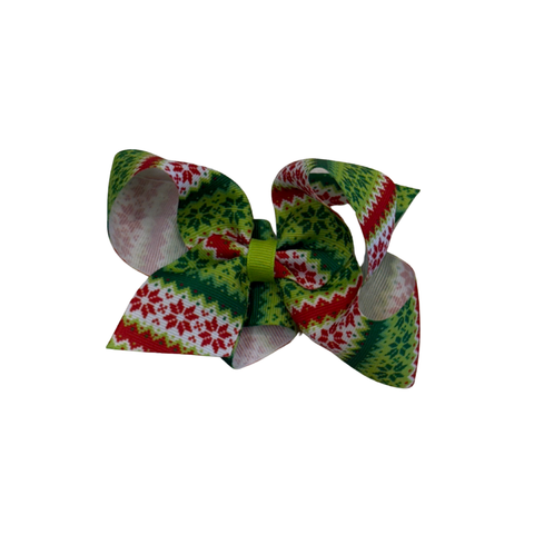 Christmas Pattern Med Grosgrain Bow