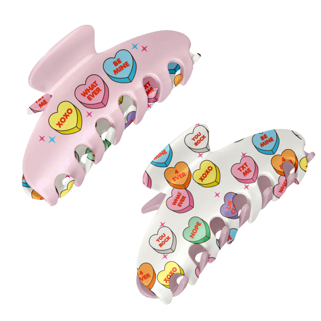 Two-Sided Large Claw Clips - Candy Hearts