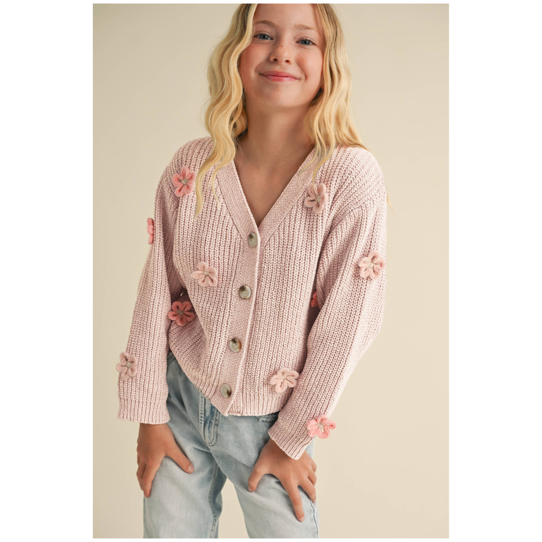 Blush Pink Crochet Flower Cardigan
