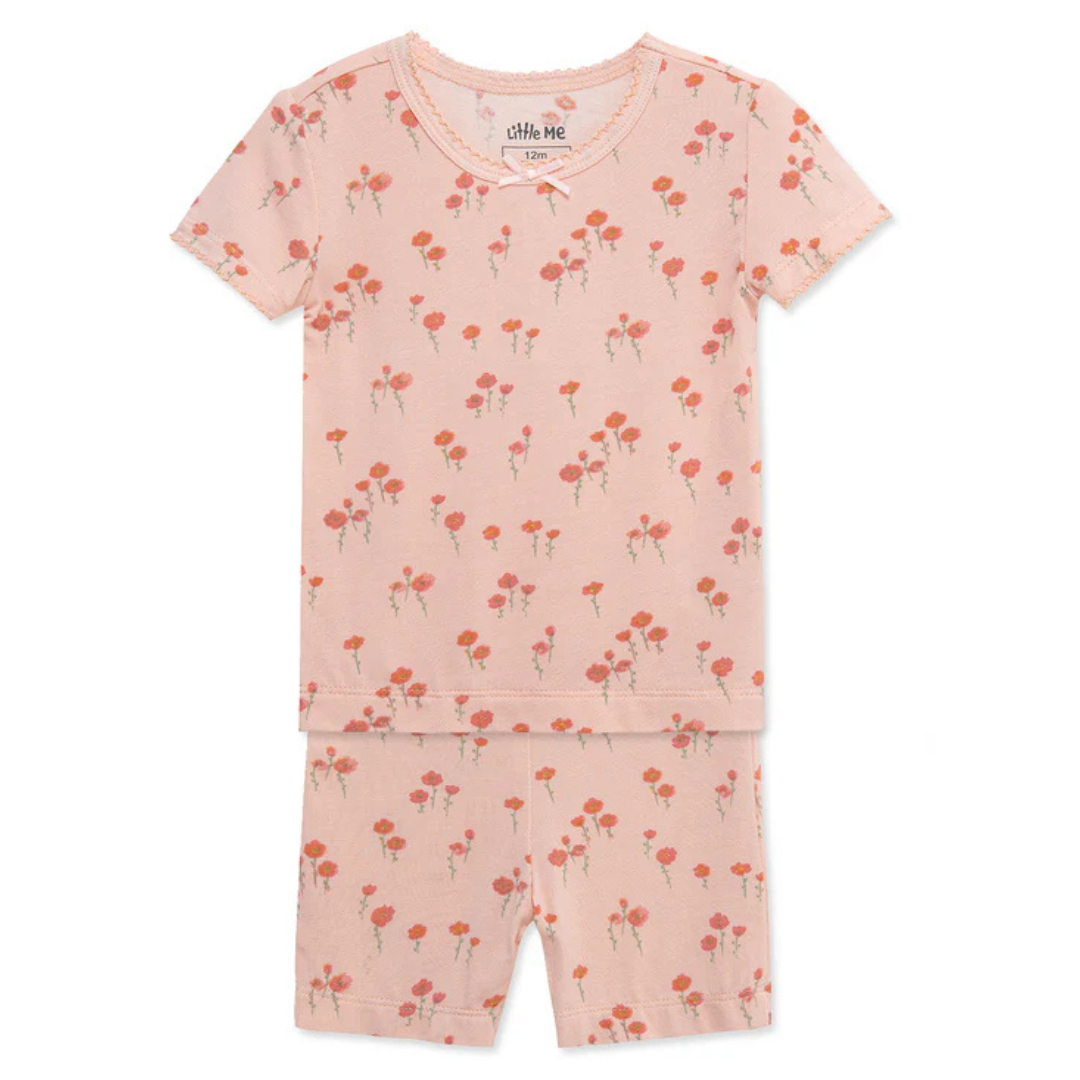Small Tulip Print Girl Pajamas Short Sleeve Short Pant
