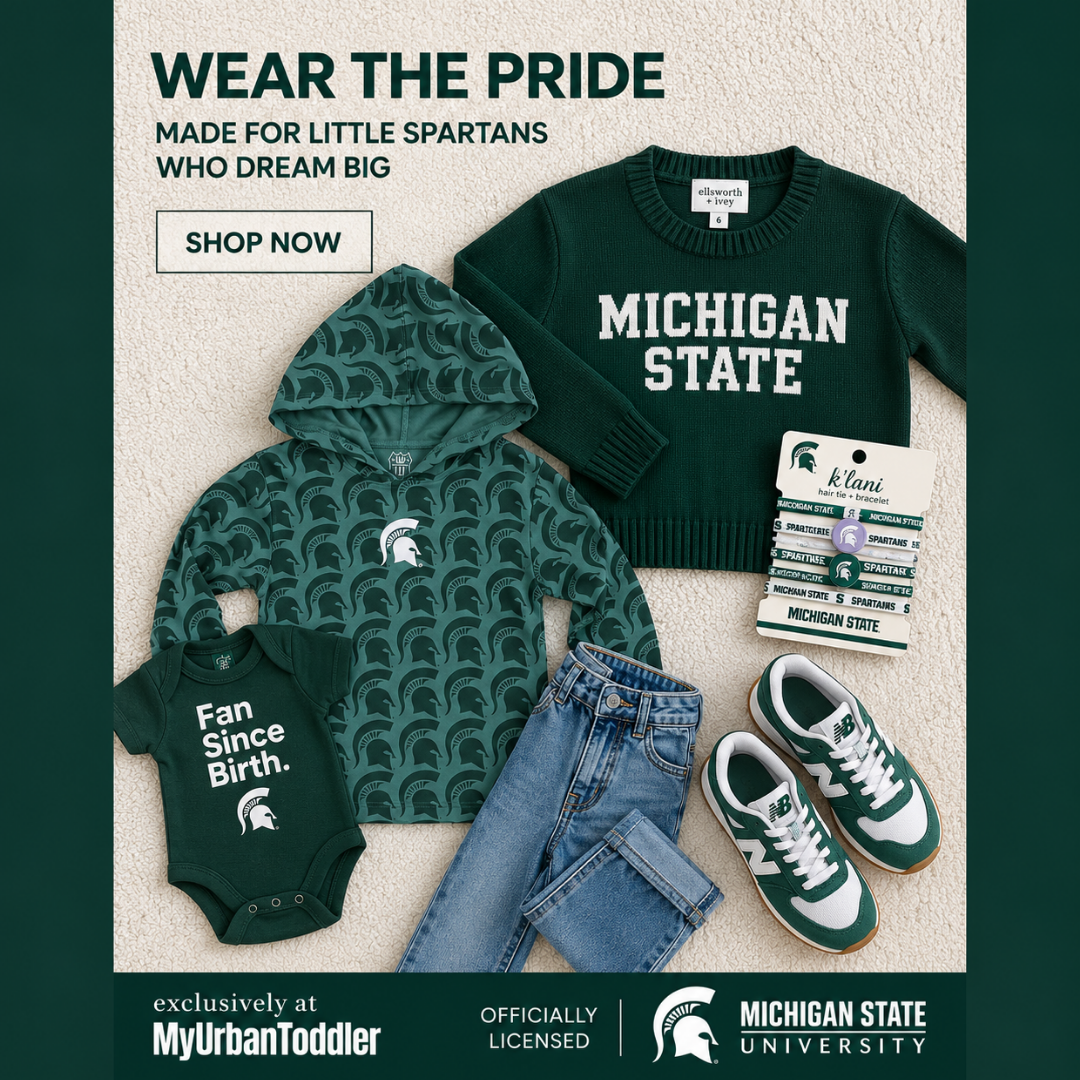 Kids Michigan State Block Letters Knit Sweater – Navy | Sizes 2–14