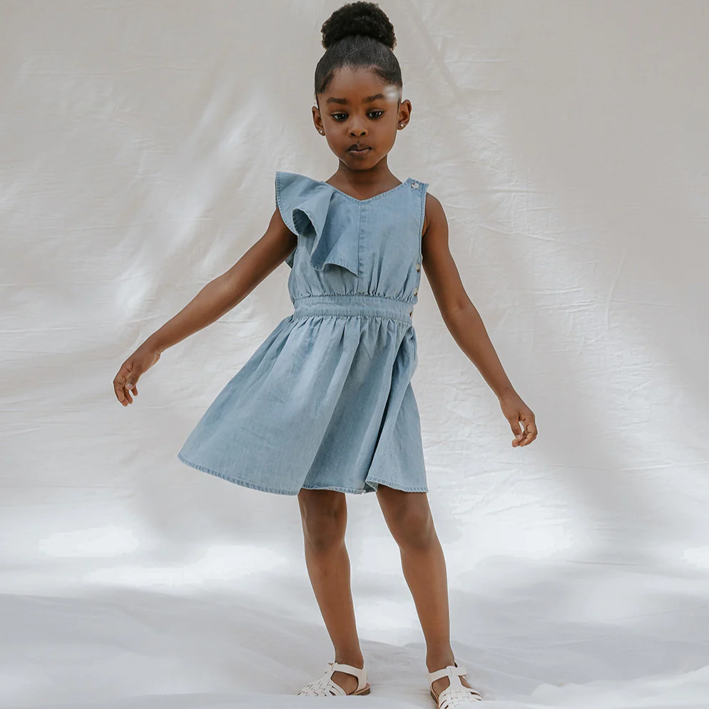 Blue Denim Sleeveless Ruffle Dress