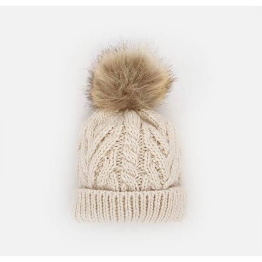 Natural Pom Pom Beanie Hat