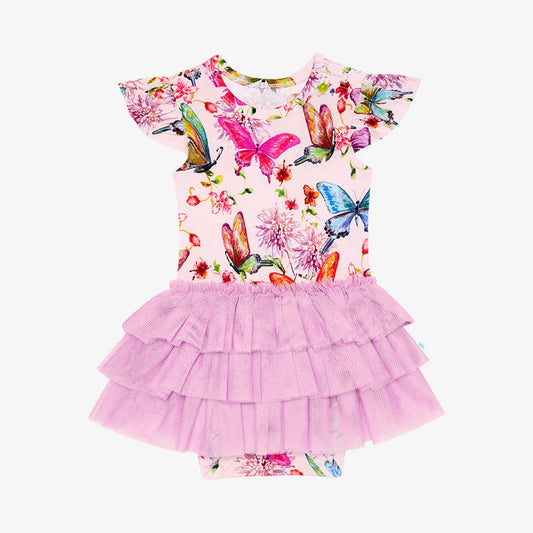 Watercolor Butterfly Tulle Bodysuit Dress