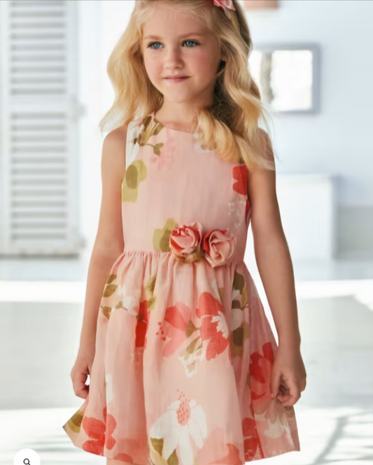 Peach Flower Printed Dress