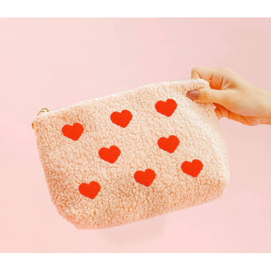Pink Hearts Teddy Pouch - Travel