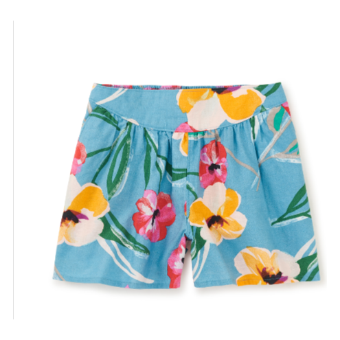 Painterly Hibiscus in Blue Culotte Shorts