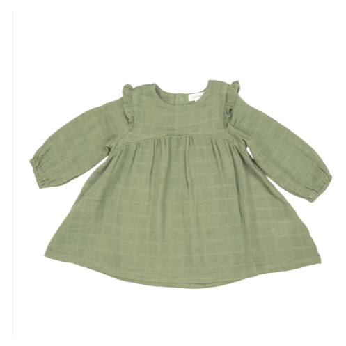 Oil Green Solid Ruffle Shoulder Dress and Legging Set