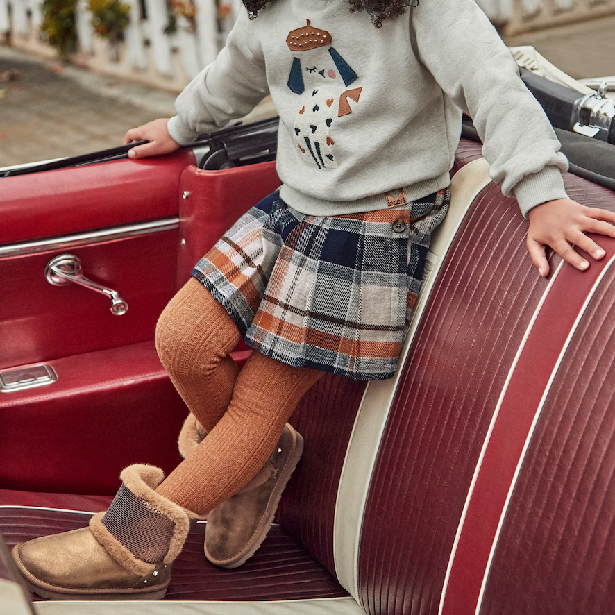 Navy Pumpkin Plaid Skirt