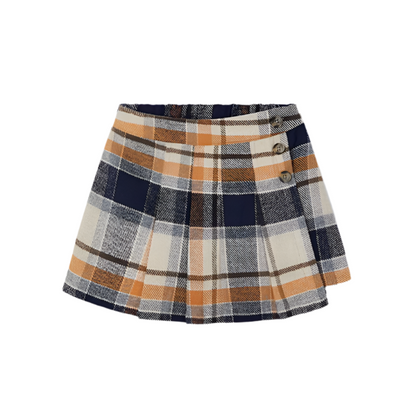 Navy Pumpkin Plaid Skirt