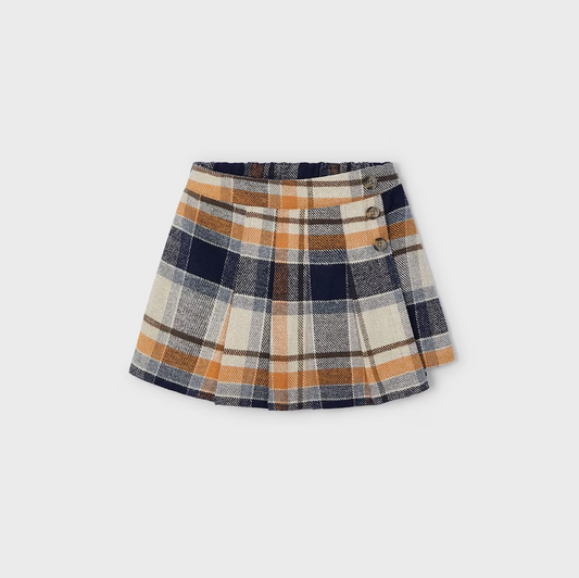 Navy Pumpkin Plaid Skirt