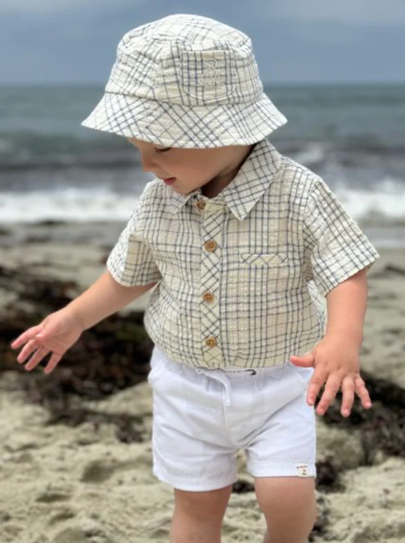 Chambray Cream Plaid Fisherman Bucket Hat