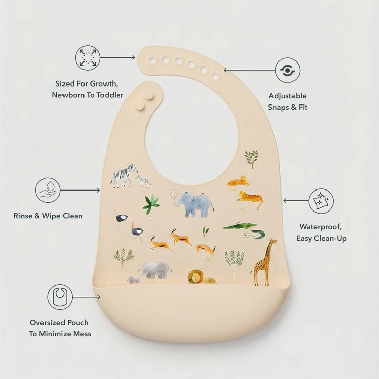 Safari Jungle Silicone Bib Printed