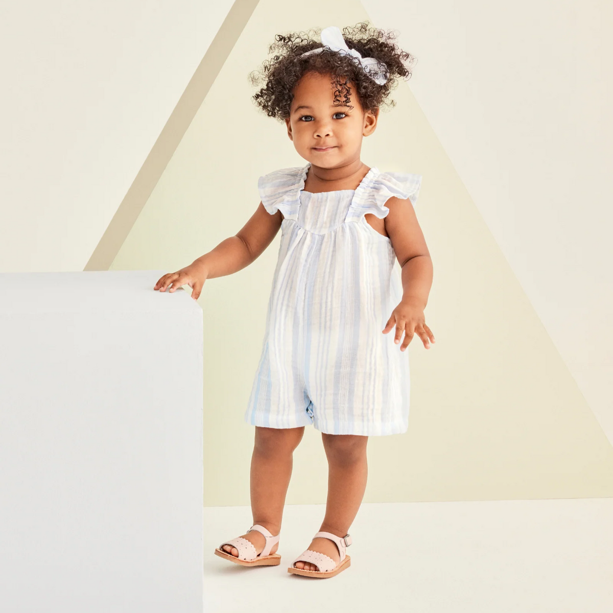 Sky Blue Muslin Stripe Romper (Toddler)