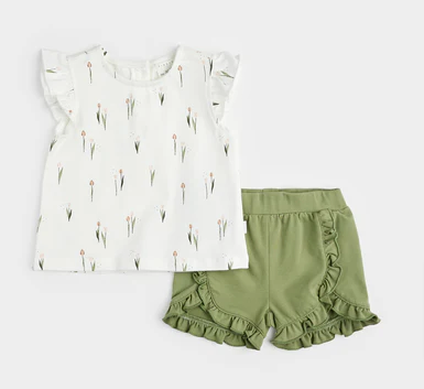 Tulips Top and Green Short Set
