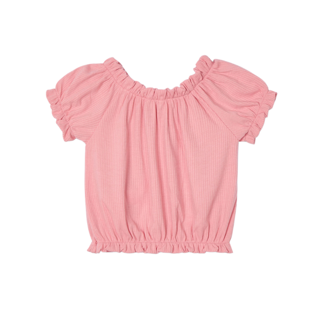 Coral Ribbed Bubble Sleeve Top
