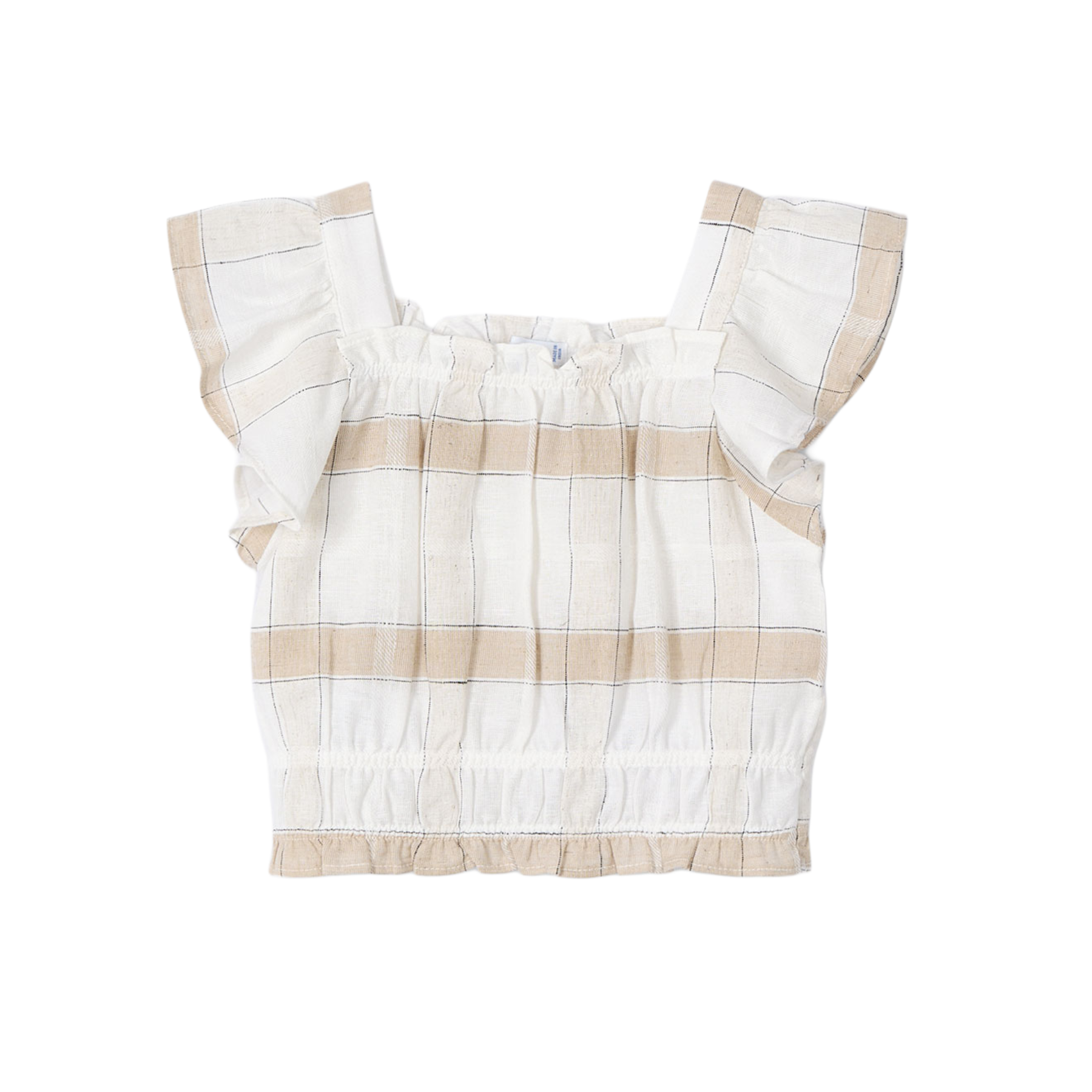 Cinnamon Plaid Ruffle Sleeve Top