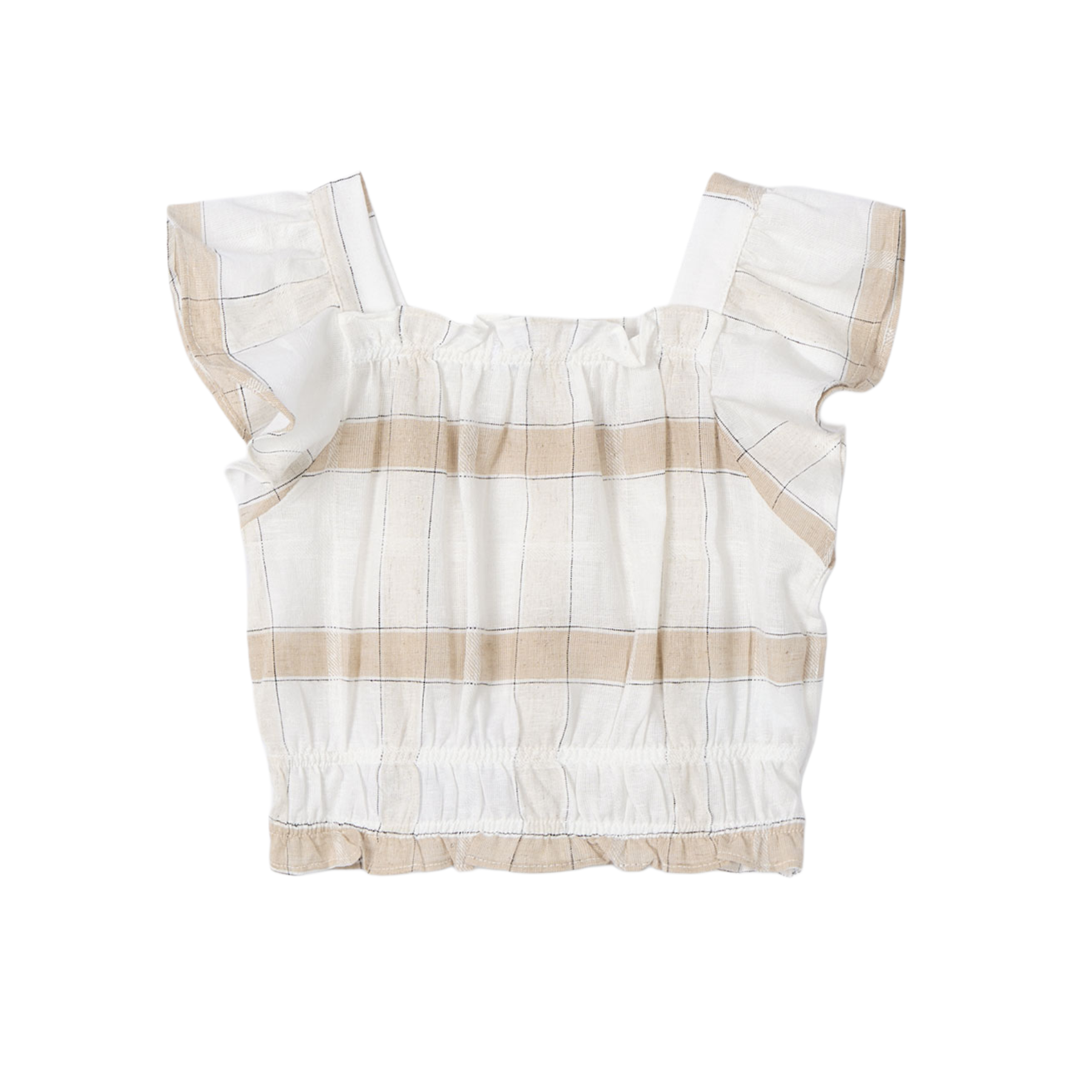 Cinnamon Plaid Ruffle Sleeve Top