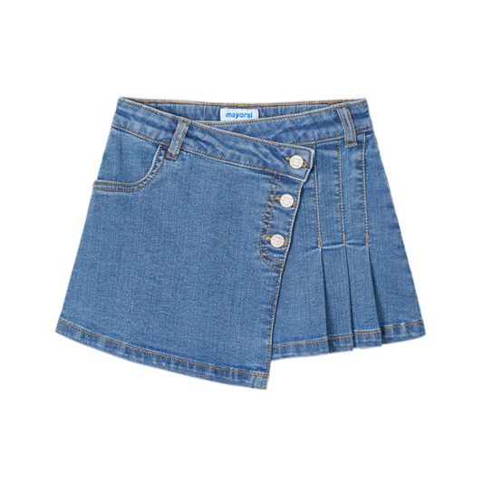 Denim Skirt with Pleat Detail