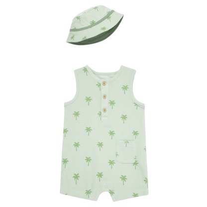Green French Terry Palm Tree Romper Set