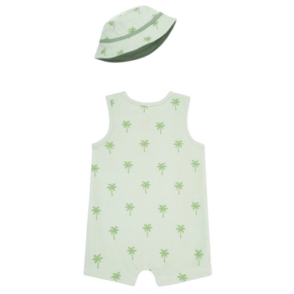 Green French Terry Palm Tree Romper Set