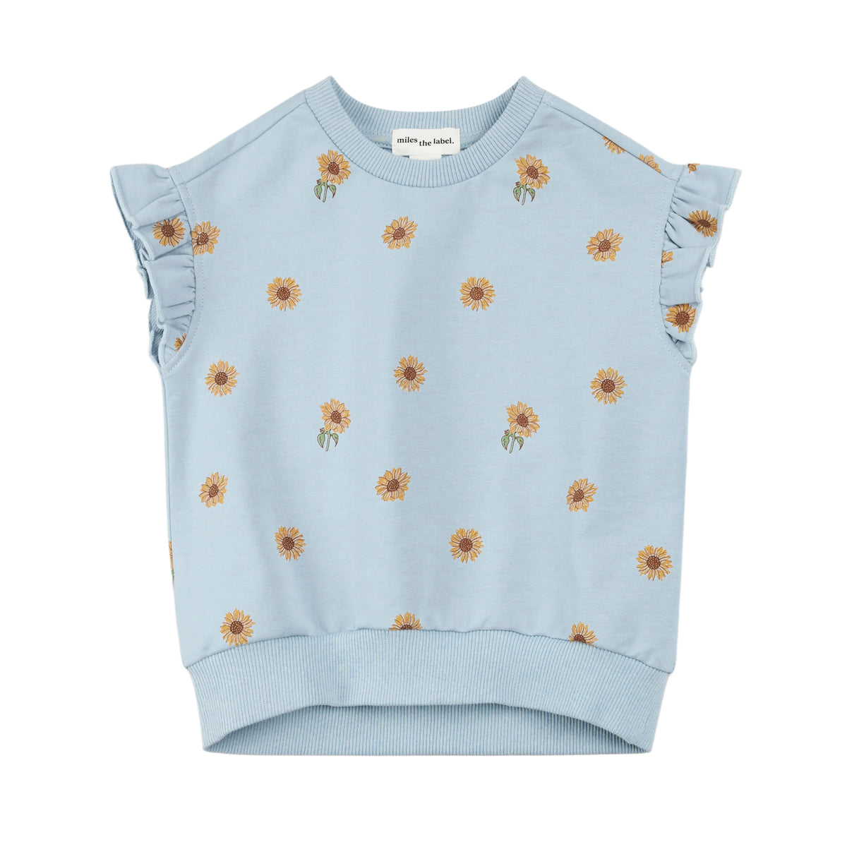 Light Blue Sunflower Ruffle Top