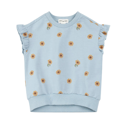 Light Blue Sunflower Ruffle Top