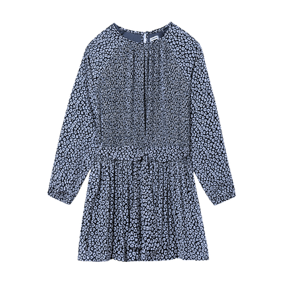 Petroleum Pleated Print Dress