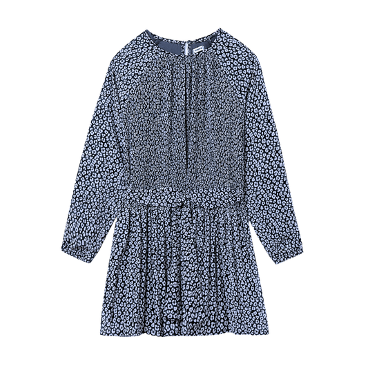 Petroleum Pleated Print Dress