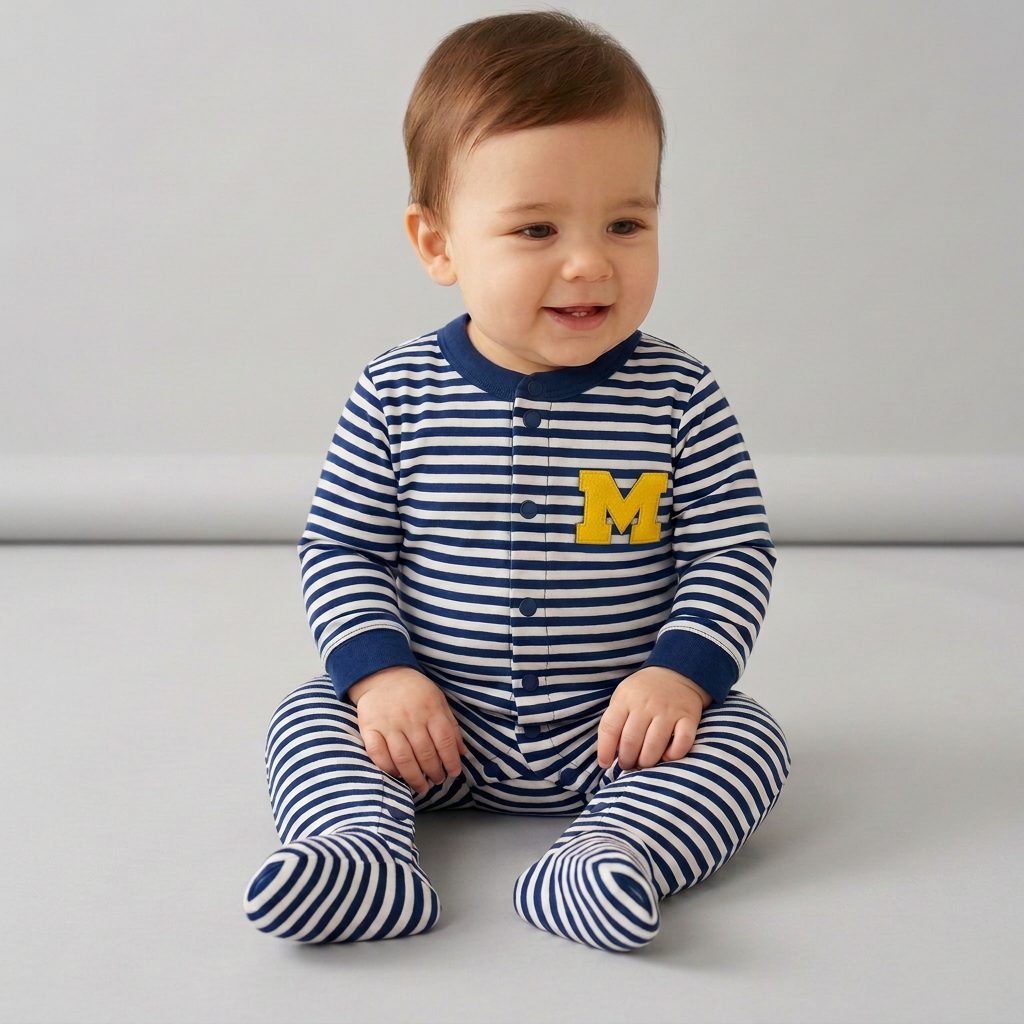 Navy White Striped Footed Romper