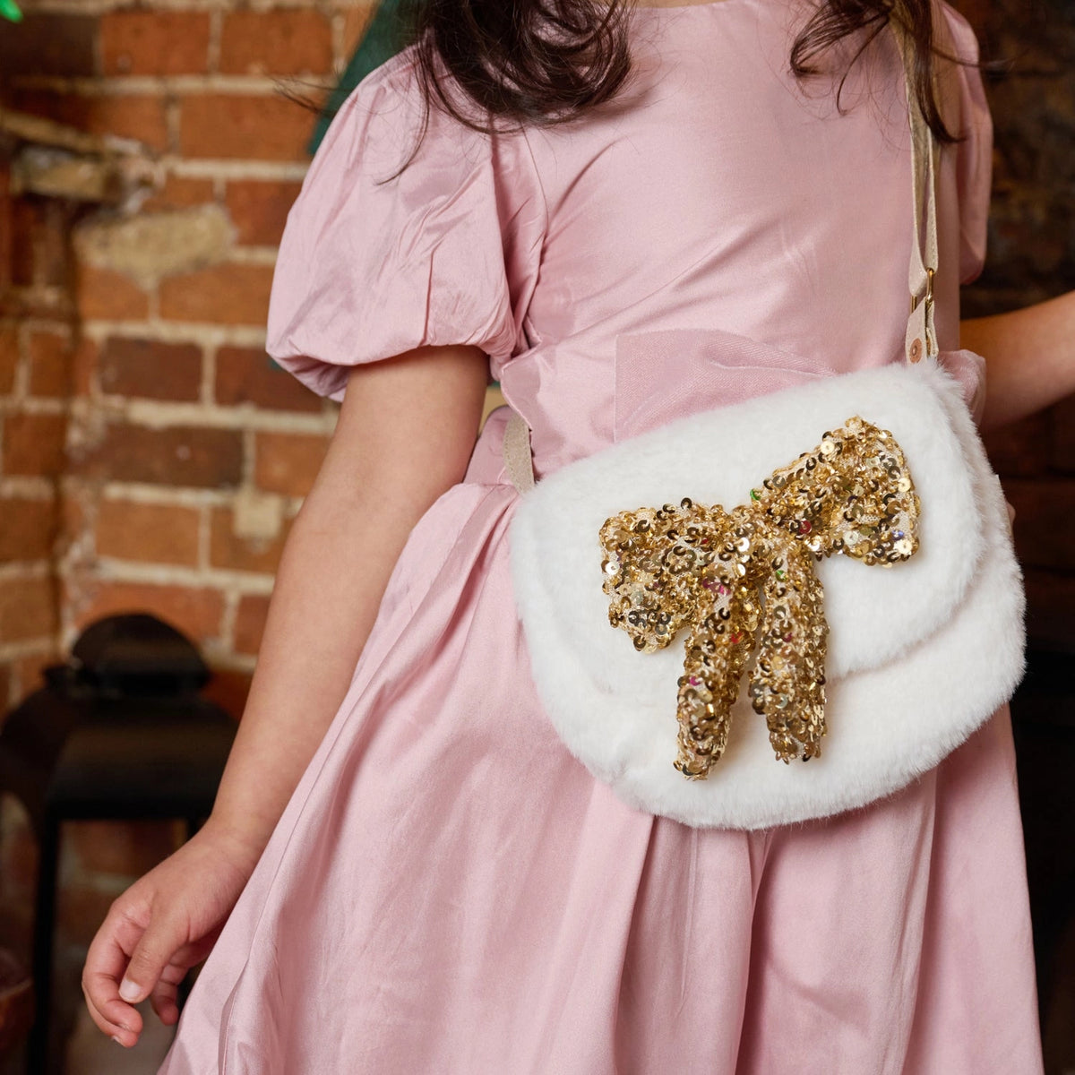 Sequin Bow Fluffy Bag