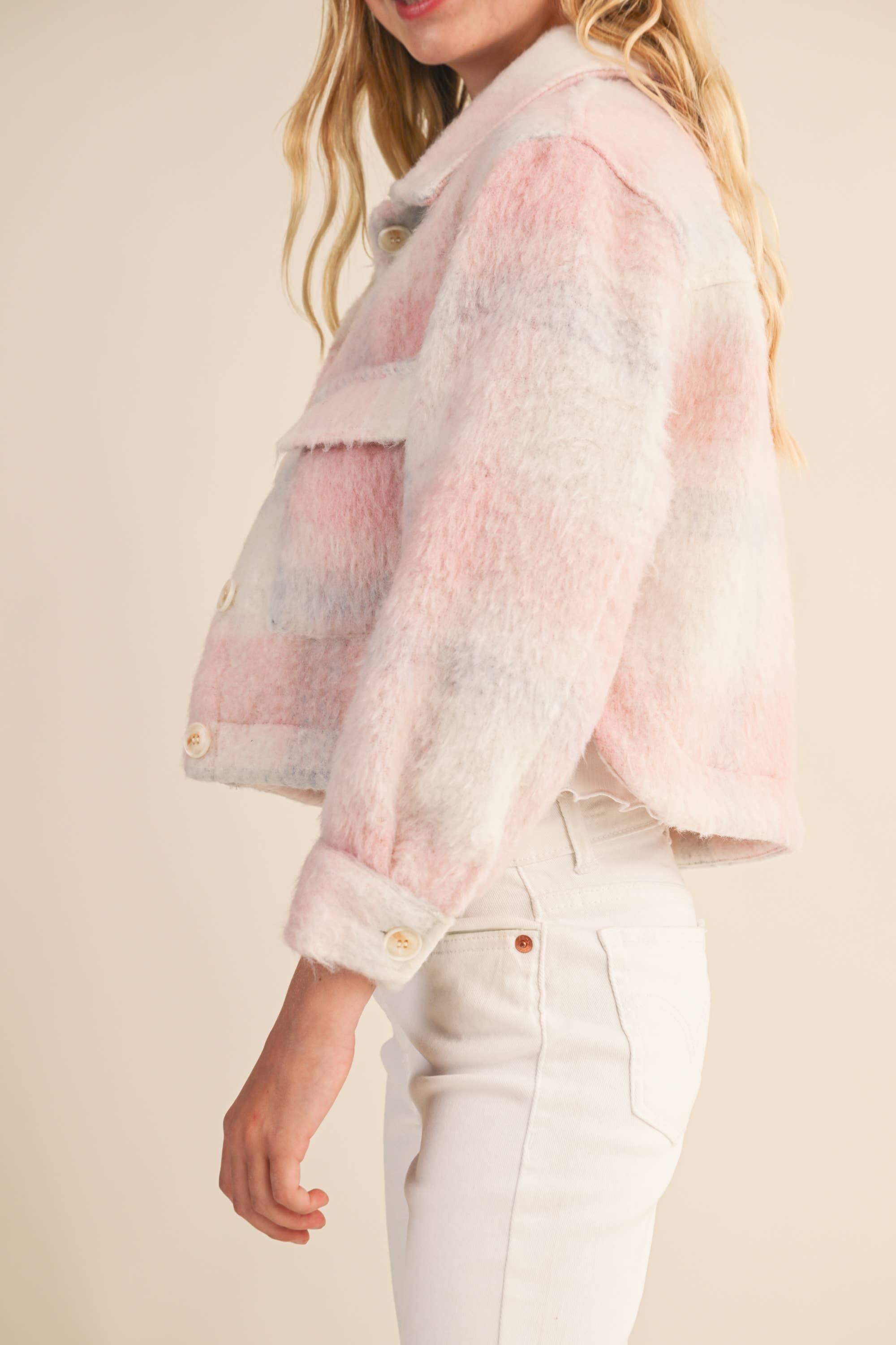 Cropped Jacket in Blush Plaid