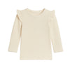 Rina Ivory Ribbed Ruffle Long Sleeve Top