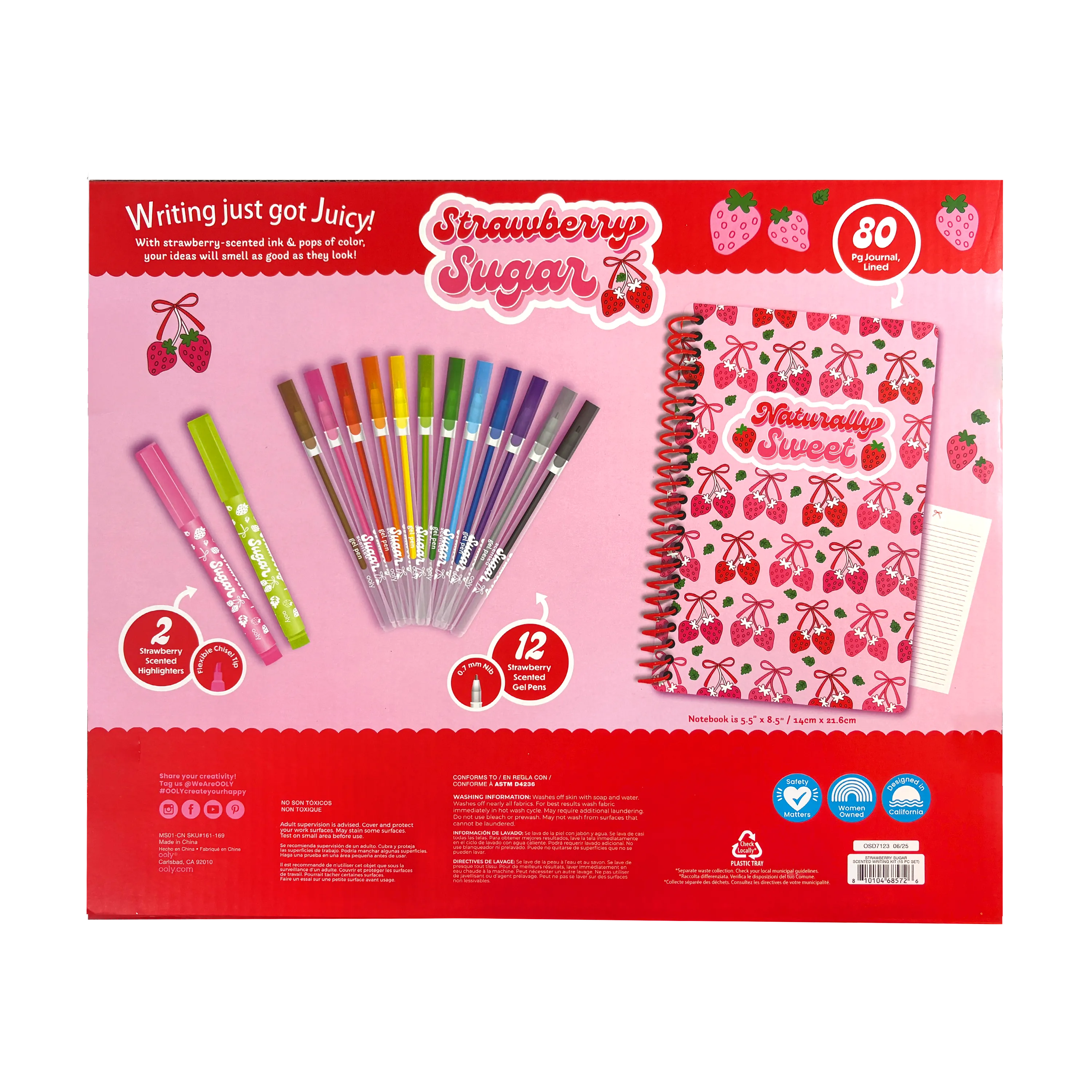 Scented Gel Pens & Notebook Set - Strawberry Sugar Writing Kit | OOLY