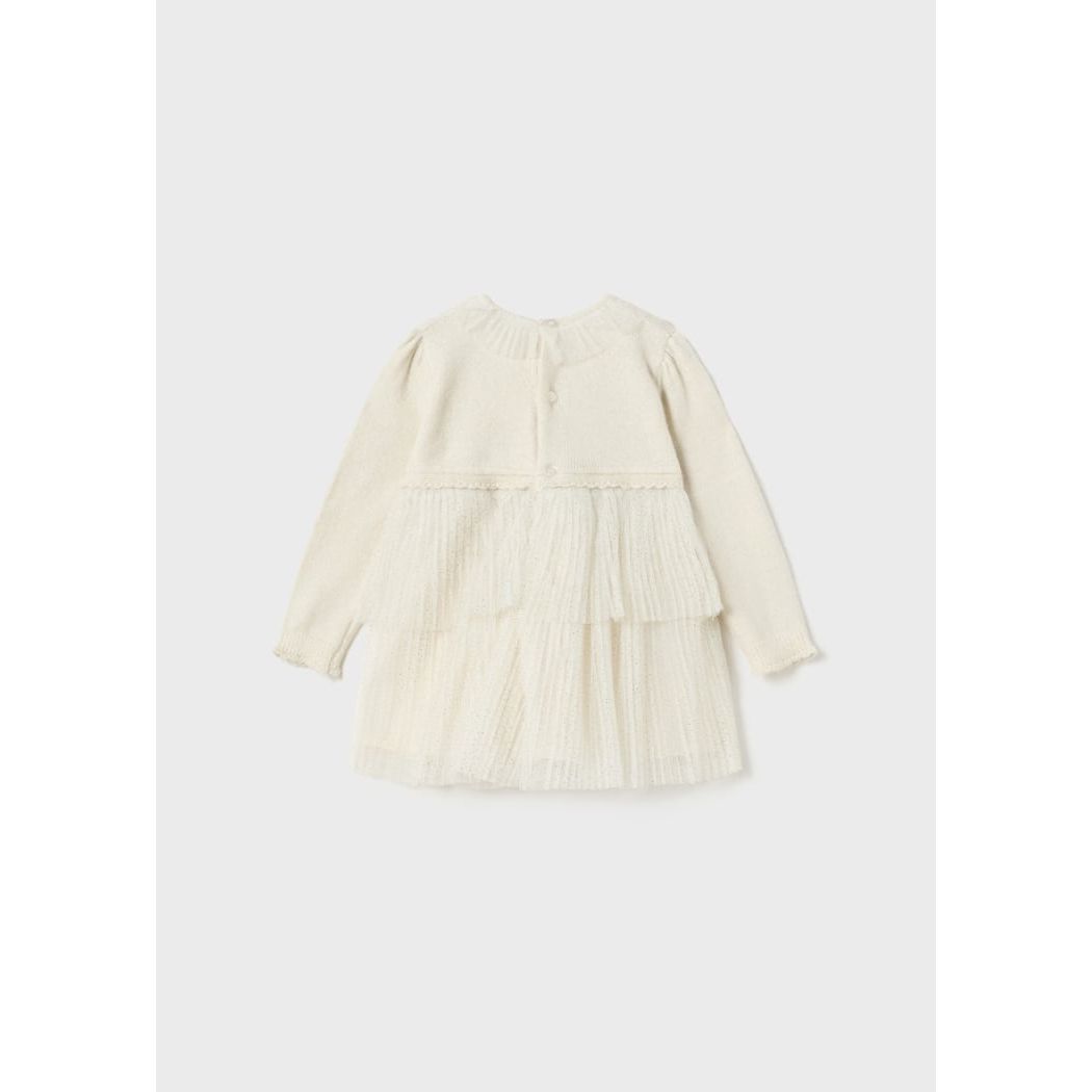 Pleated Lurex Dress with Sheer Collar