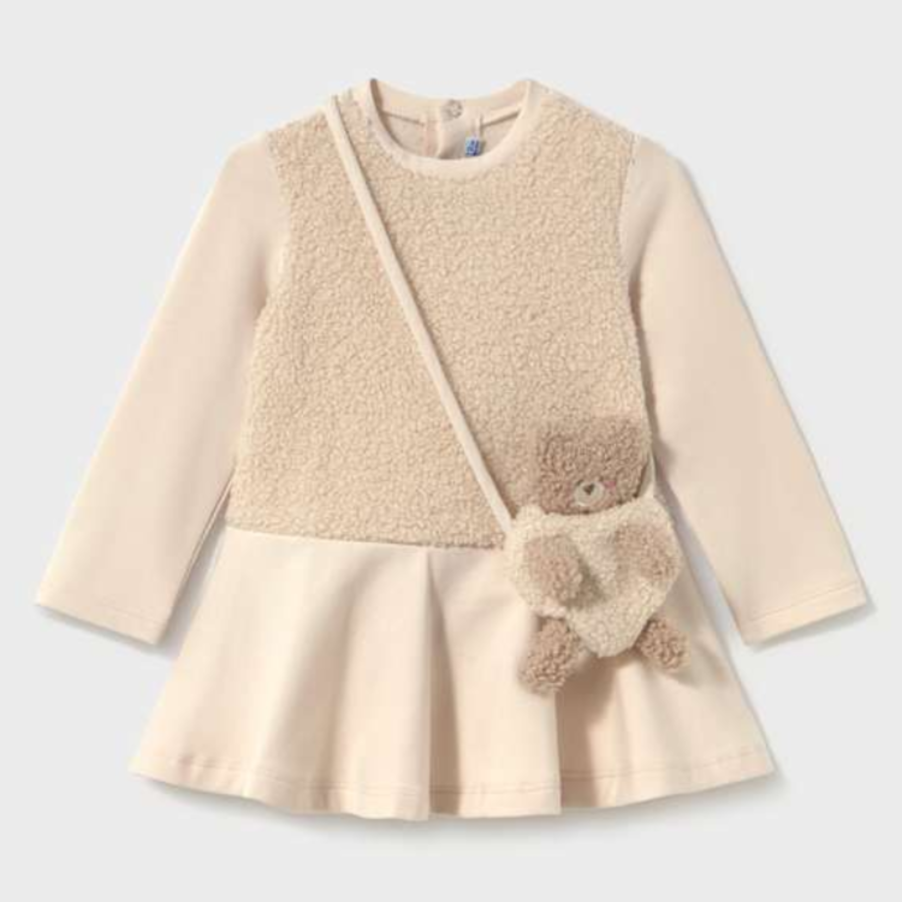 Creme Boucle Dress with Bear Purse