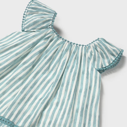 Emerald Printed Dress with Trimmings