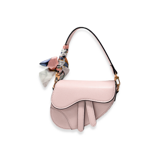 Mini Pink Saddle Purse with Scarf