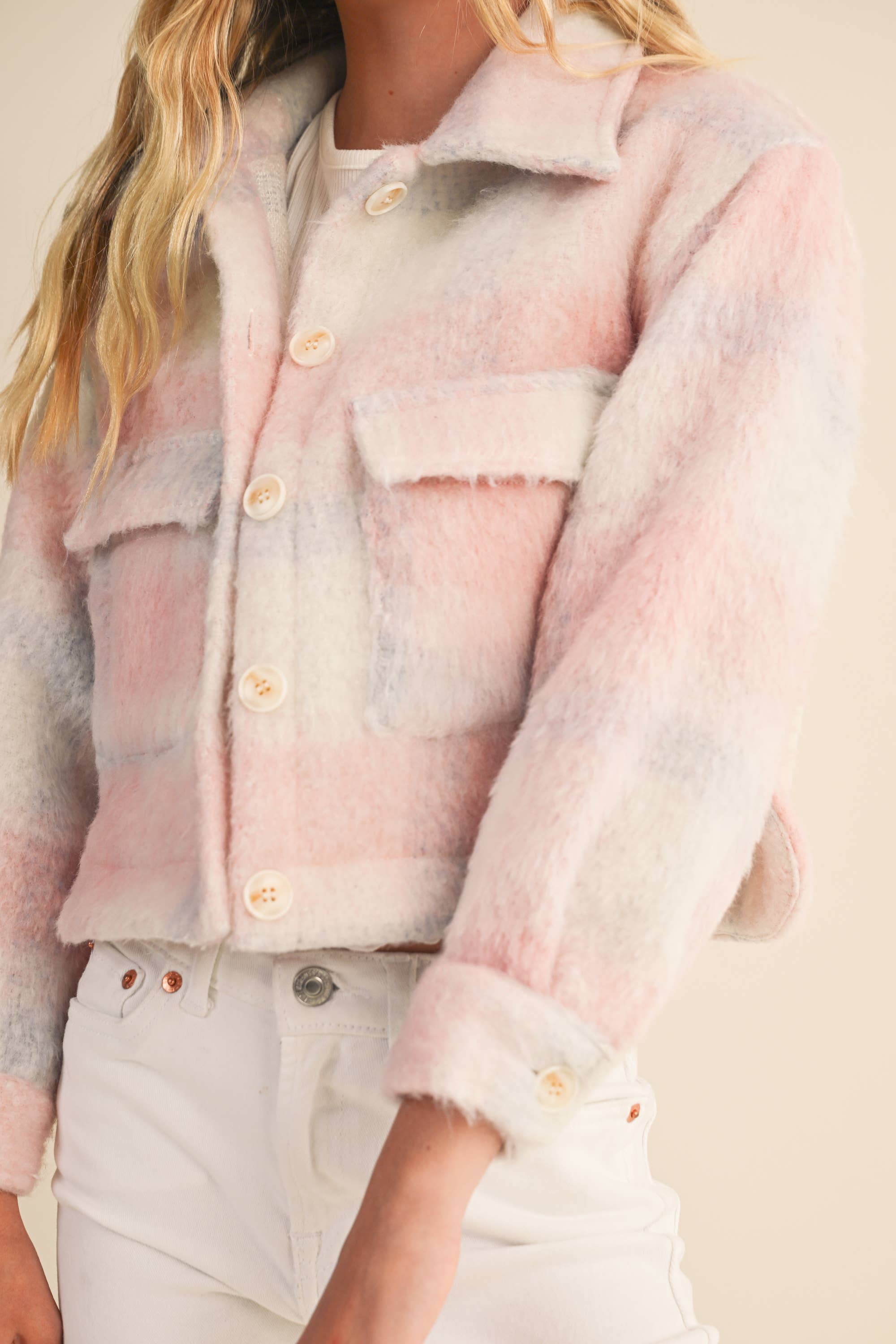Cropped Jacket in Blush Plaid