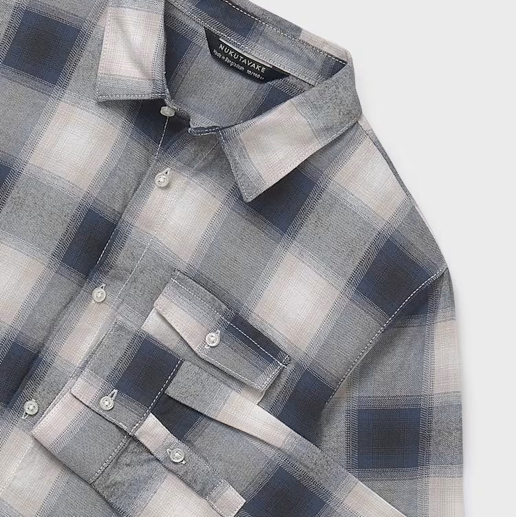 Blue Grey Plaid Long Sleeve Shirt