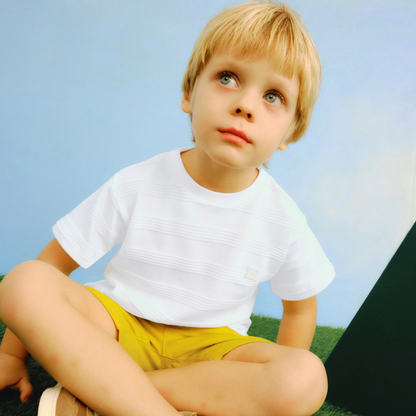 Cream Jacquard Stripe Short Sleeve Tee