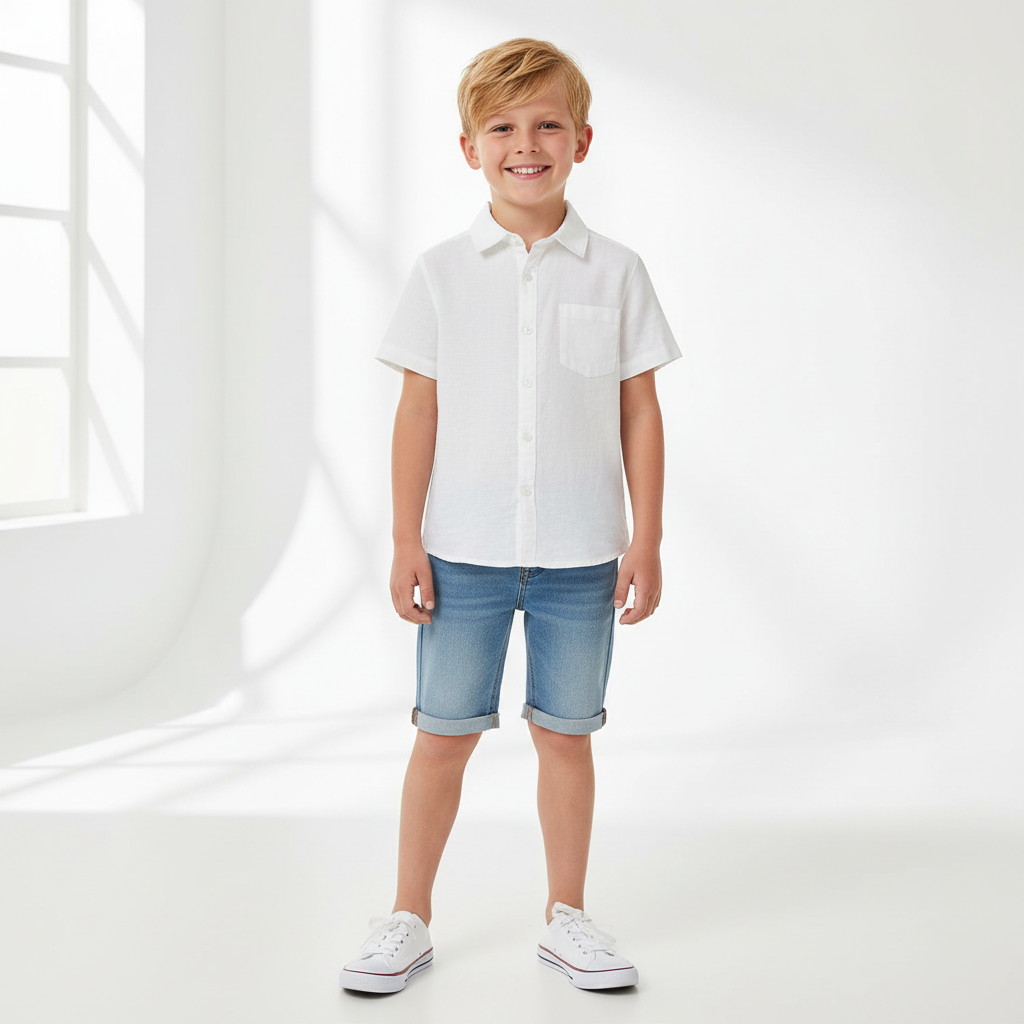 White Short Sleeve Linen Shirt